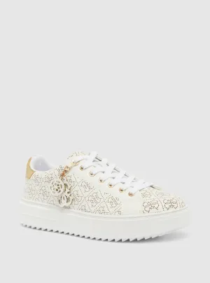 White Denesa Low-Top Platform Sneakers Guess