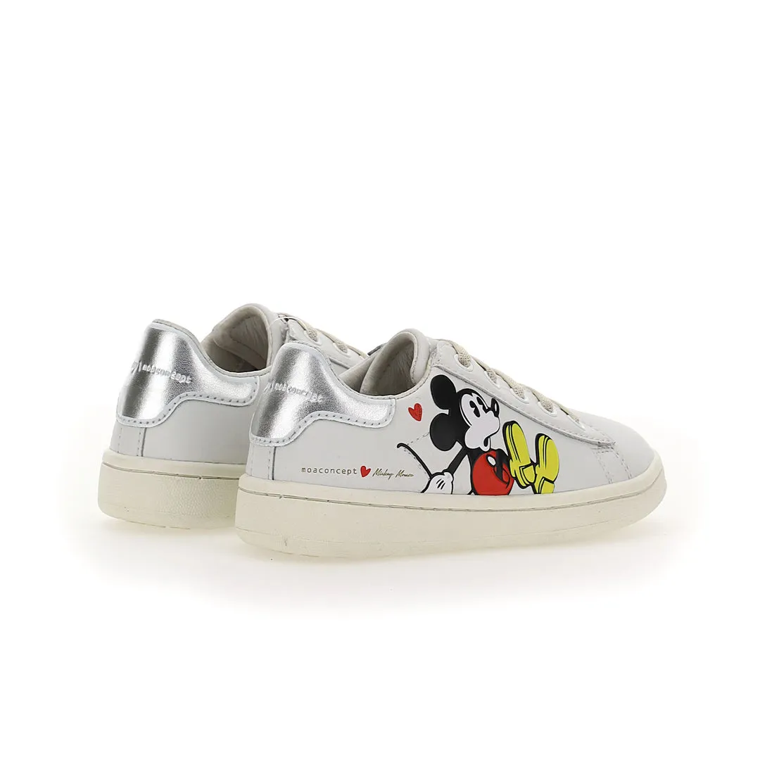 White Mickey Silver Tab Sneakers