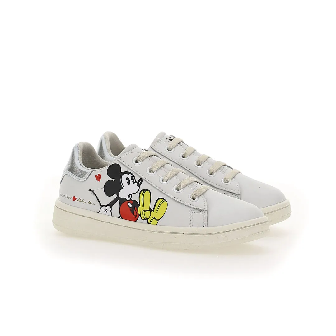 White Mickey Silver Tab Sneakers